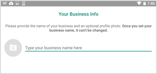 Ketik nama bisnis Anda di layar Info Bisnis Anda di WhatsApp Business