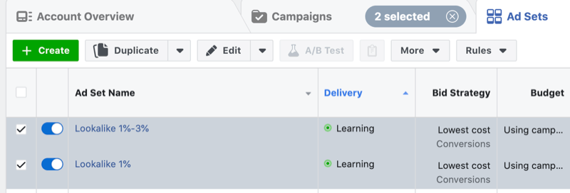 Iklan Facebook dalam tahap pembelajaran