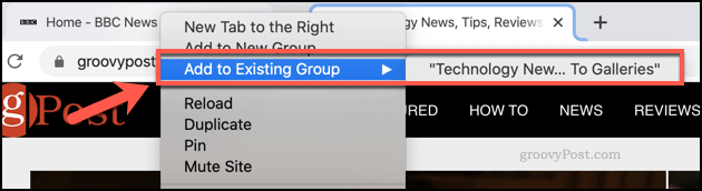 Menambahkan tab lebih lanjut ke grup Chrome