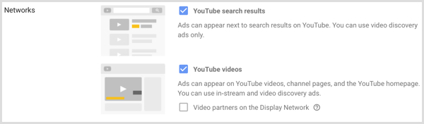 Pengaturan jaringan untuk kampanye Google AdWords.