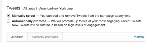 memilih unggahan manual kampanye tweet yang dipromosikan
