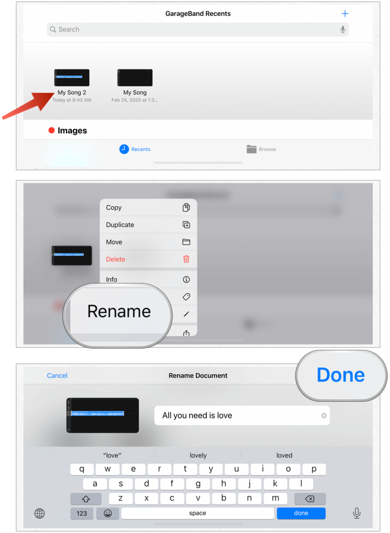 GarageBand ganti nama file