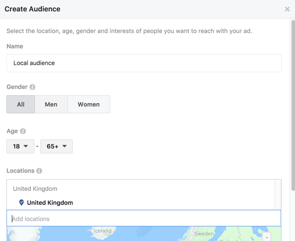 Facebook memungkinkan Anda untuk menargetkan posting yang ditingkatkan ke lokasi tertentu.