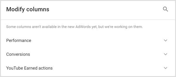 Analisis Google AdWords mengubah layar kolom