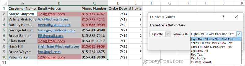 Pilih Pemformatan untuk Duplikat di Excel