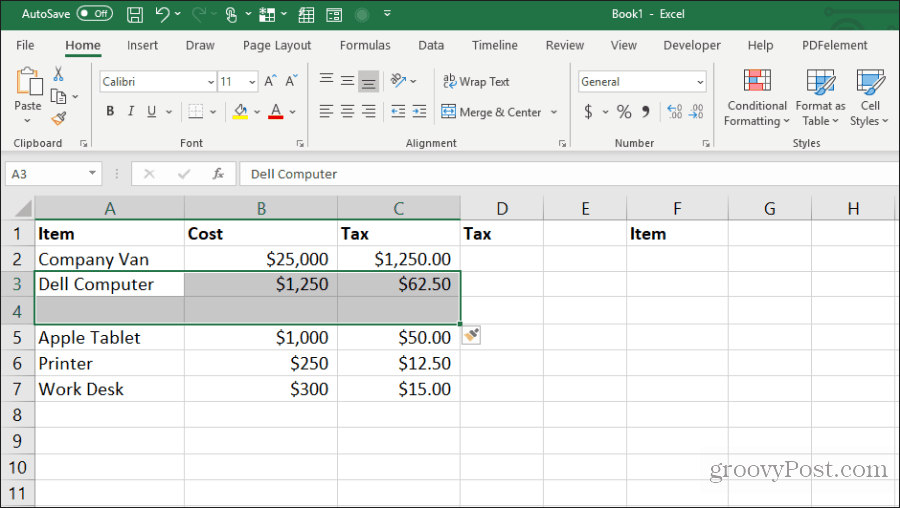 masukkan sel kosong di excel