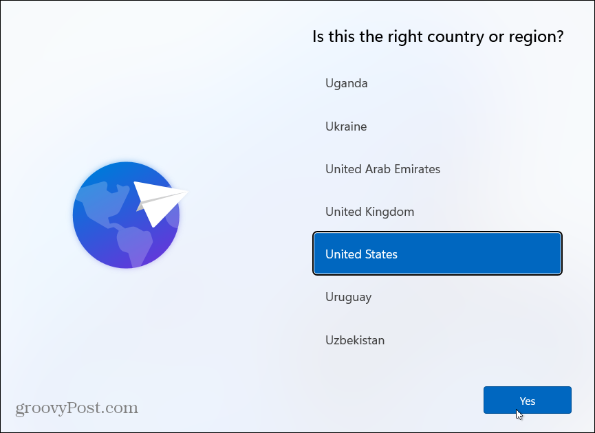 Pilih Negara Instal Windows 11