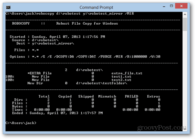 robocopy ke drive jaringan / mir