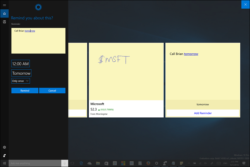 Tip Pembaruan Peringatan 10 Tahun Windows: Gunakan Tinta dengan Sticky Notes dan Cortana