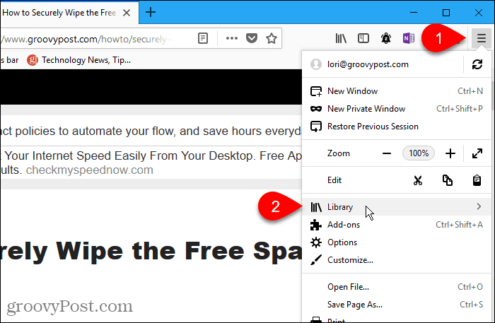Pilih Library di Firefox untuk Windows