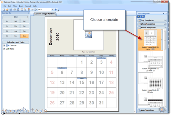 Mencetak Kalender Overlain dengan Office 2010