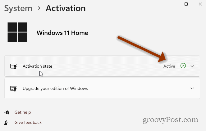 Halaman Pengaturan Aktivasi Windows 11