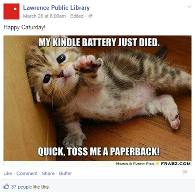 postingan facebook perpustakaan umum lawrence