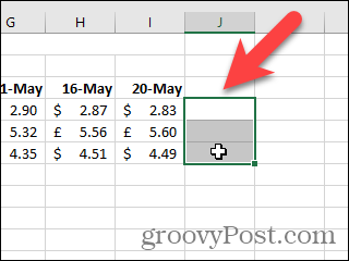 Pilih sel untuk grafik mini di Excel
