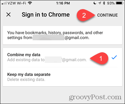 Gabungkan data saya di Chrome untuk iOS
