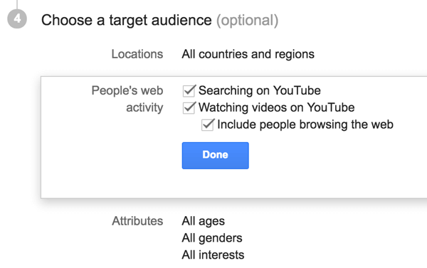 Pilih audiens target untuk iklan YouTube Anda.