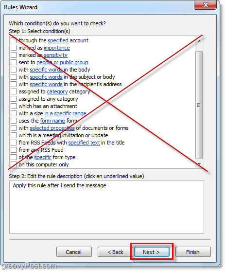 jangan pilih ketentuan apa pun untuk Outlook 2010 mengirim email