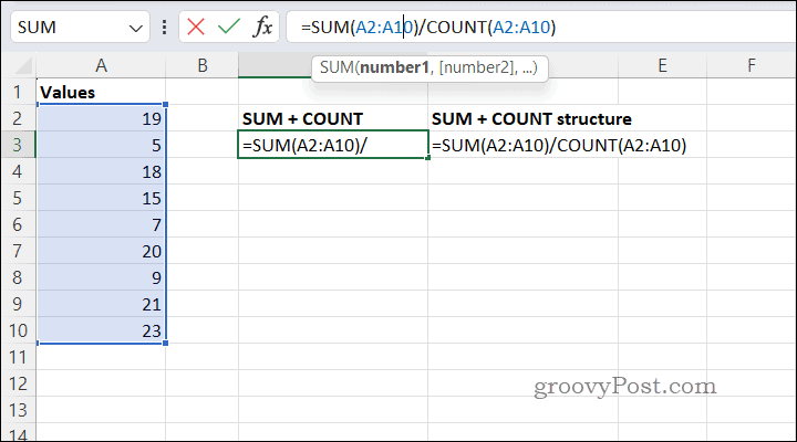 Menghitung rata-rata menggunakan SUMCOUNT di Excel