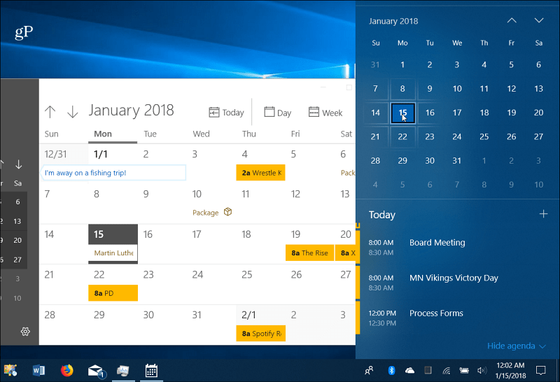 Kalender Acara Bilah Tugas Windows 10