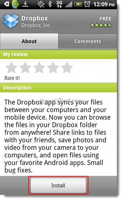 Instal Android Dropbox