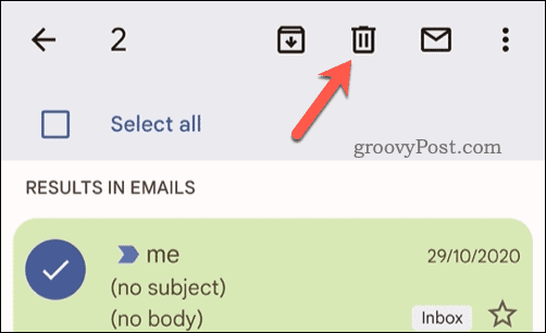 Menghapus email yang dipilih di Gmail di ponsel