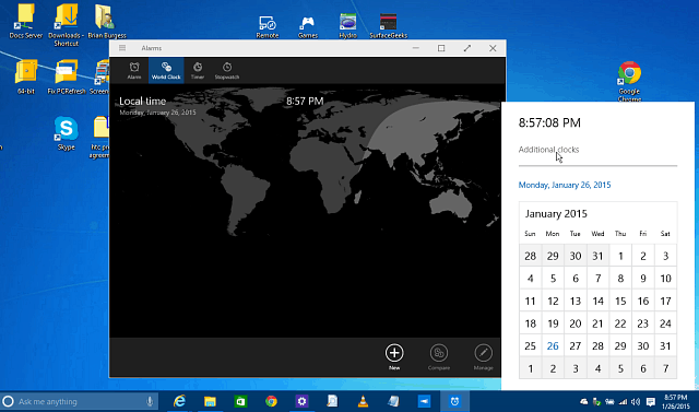 Aktifkan Kalender Tersembunyi, Jam dan Spartan di Windows 10