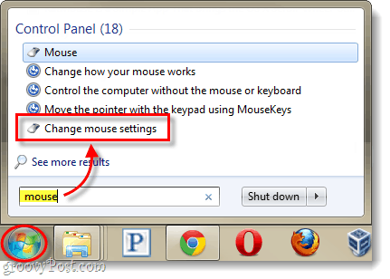 Windows mulai pengaturan menu mouse
