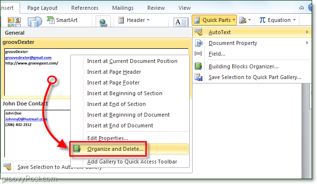 Panduan Cara untuk Menggunakan Bagian Cepat Autotext Di Office 2010