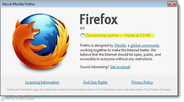 Firefox 4 mengunduh pembaruan