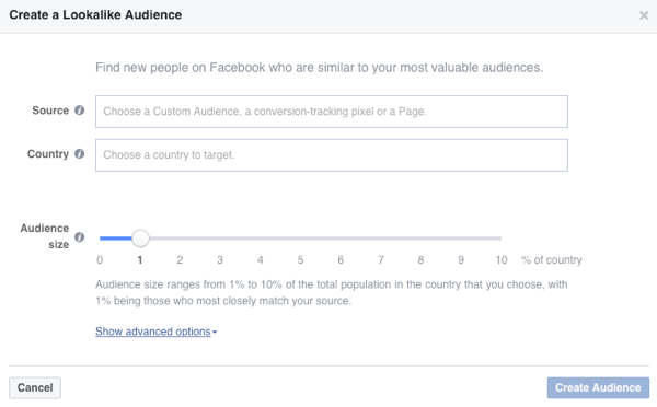 Buat audiens yang mirip Facebook berdasarkan audiens yang ada.