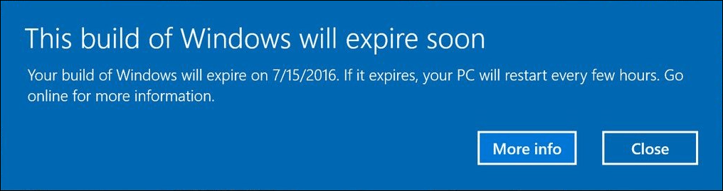 Pratinjau Insider Windows 10 Membuat Notifikasi Pengguna dengan Pemberitahuan Kedaluwarsa