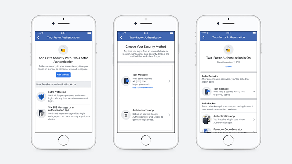 Facebook menyederhanakan alur penyiapan yang memungkinkan pengguna membuat otorisasi dua faktor dan menghilangkan kebutuhan untuk mendaftarkan nomor telepon untuk mengamankan akun.