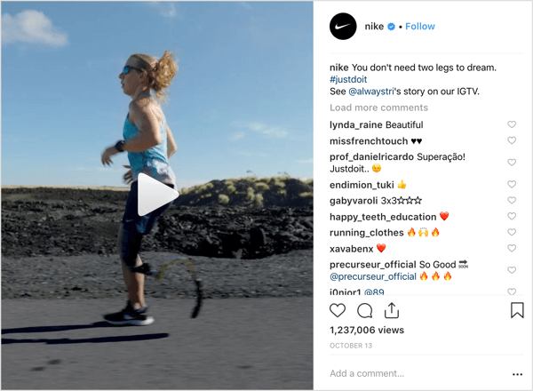 Kiriman Instagram Nike yang mempromosikan IGTV