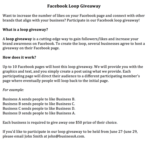 Undangan giveaway loop facebook