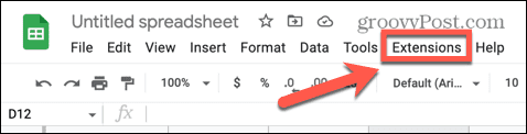 menu ekstensi google sheets