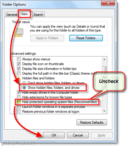 izinkan windows 7 untuk menampilkan file tersembunyi dan sistem