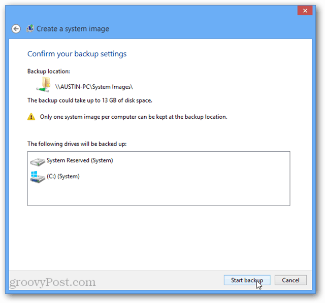 Windows 8 mulai cadangan