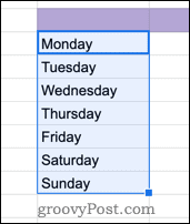 Hari dalam seminggu di Google Sheets