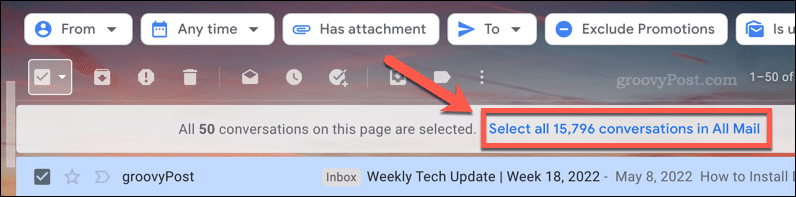 Memilih semua email dalam folder di Gmail