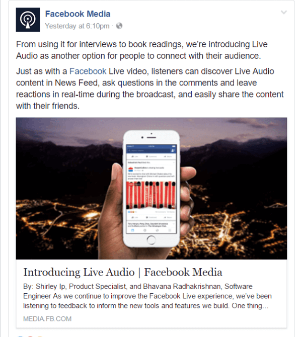 Facebook memperkenalkan cara baru untuk ditayangkan di Facebook dengan Live Audio.