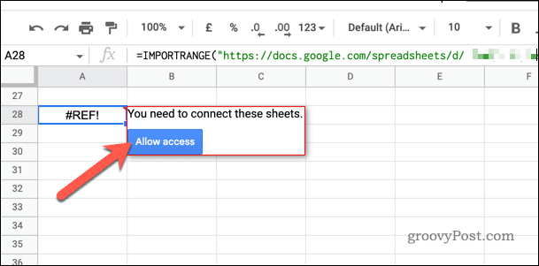 IMPORTRANGE Izinkan tombol Akses di Google Sheets