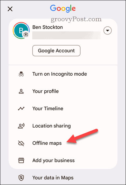 Buka menu Google Maps offline