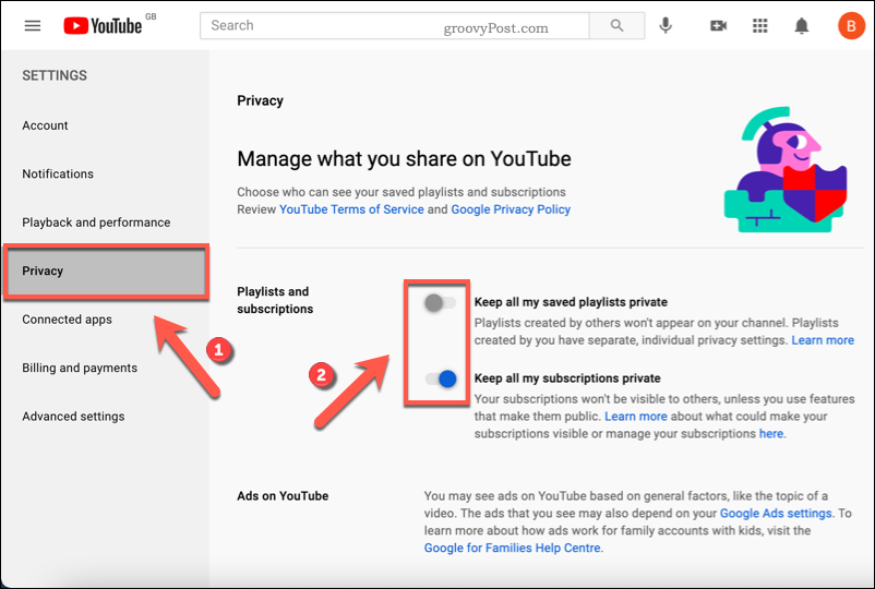 Mengaktifkan setelan privasi di YouTube