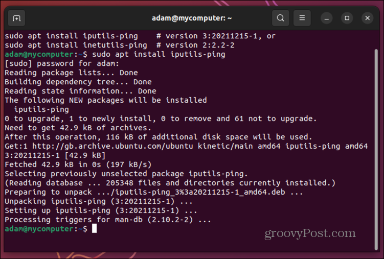 ubuntu instal ping