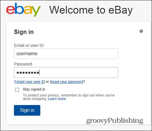 eBay mengubah login kata sandi