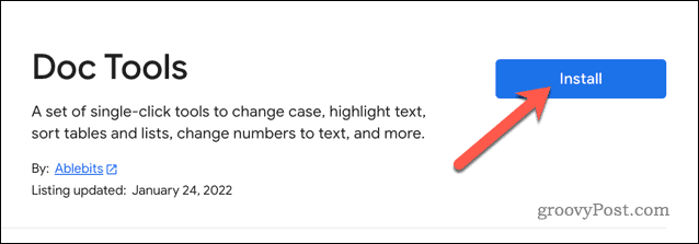 Menginstal add-on Doc Tools di Google Docs