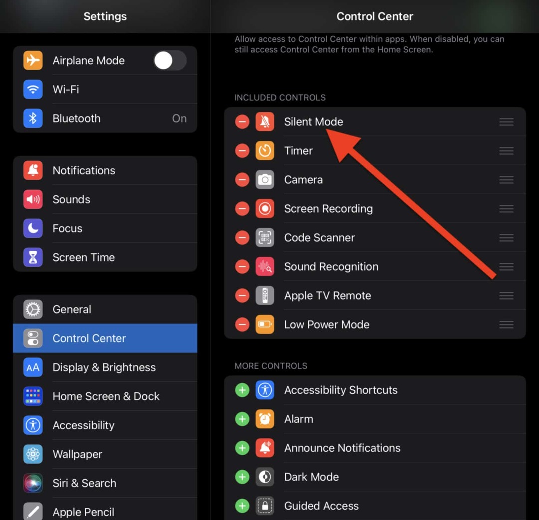 Tambahkan Mode Senyap ke Pusat Kontrol di aplikasi Pengaturan jika belum ditambahkan