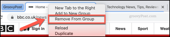 Menghapus tab dari grup tab Chrome