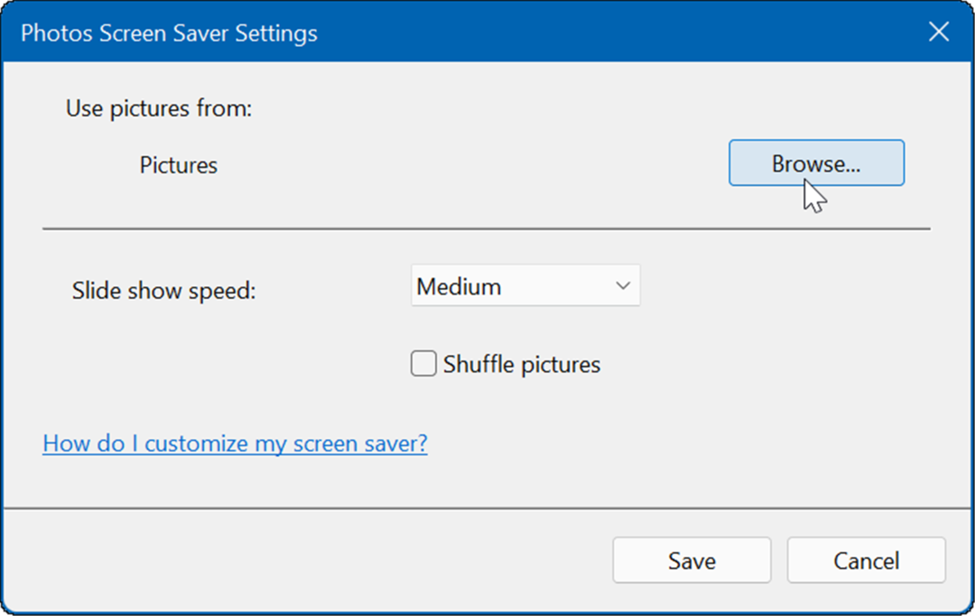Jelajahi set foto sebagai screen saver untuk Windows