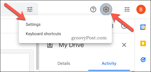 Buka pengaturan di Google Drive